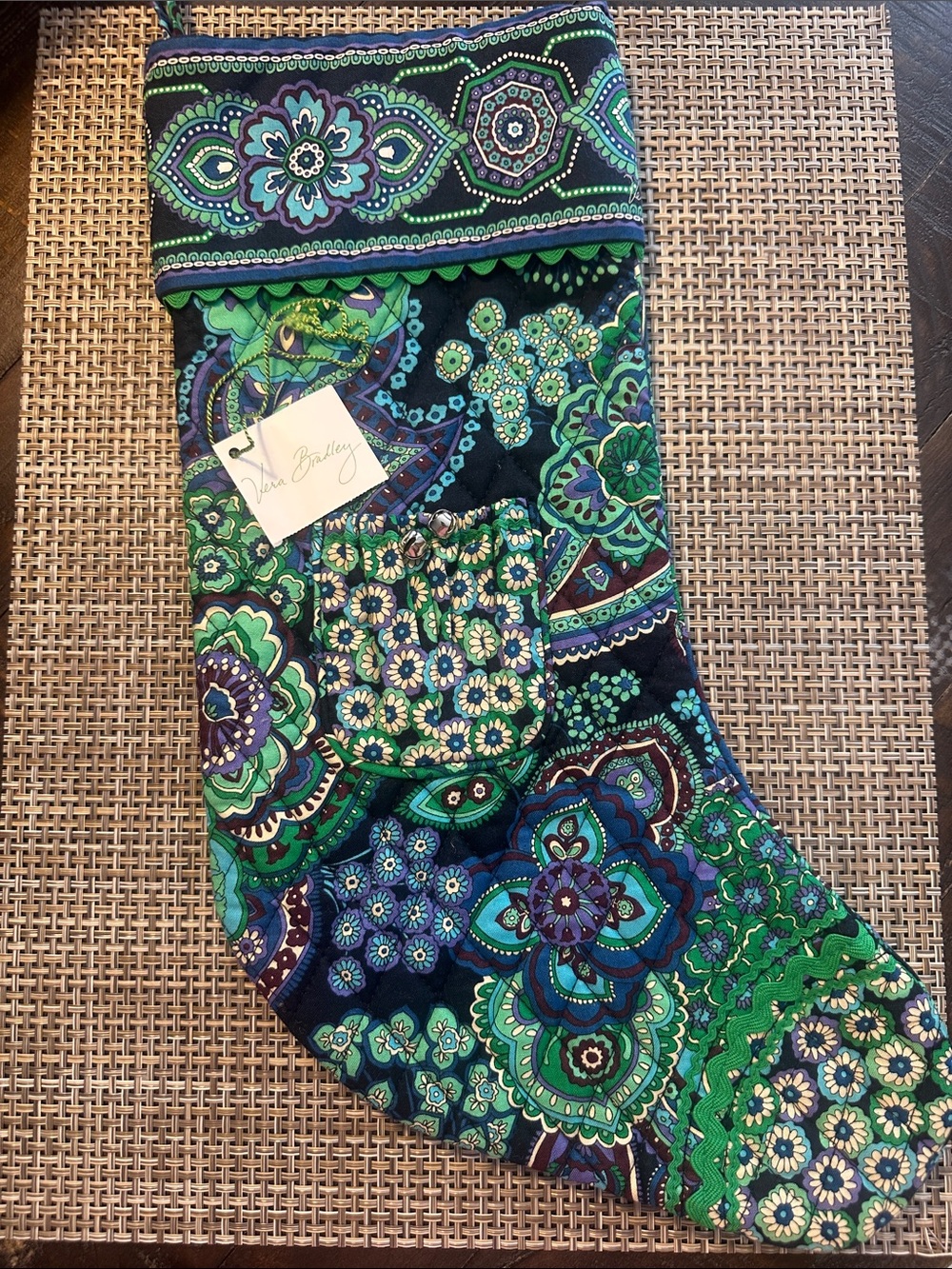 Vera Bradley Quilted Stocking in Blue and Green Paisley